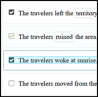 Training test response check boxes with an option highlighted and checked using the line reader resource.