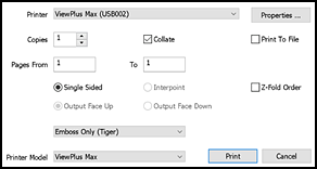 Tiger Designer print window displaying print settings and a Print button.