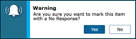 Warning message box from the TDS with Yes and No buttons.