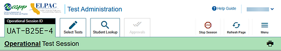Top section of the Test Administrator Interface.