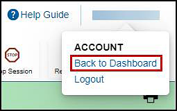 The Name drop-down list with the Back to Dashboard option indicated.