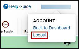 The Name drop-down list with the Logout option indicated.