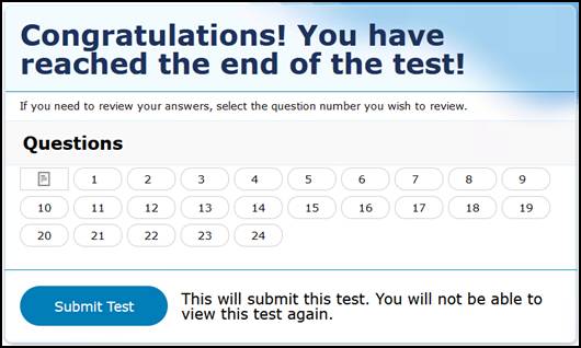 Submit test screen.