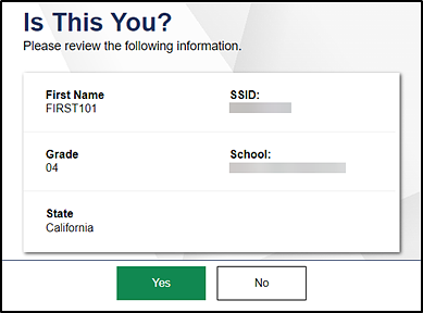 Is This You? screen in the student interface, followed by sample student information.