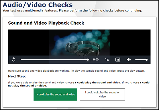 Sound and Video Playback Check screen.