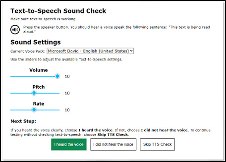 Text-to-Speech Sound Check page.