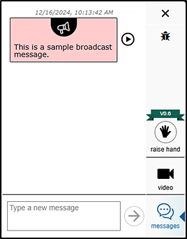 Portion of test screen with a broadcast message box..