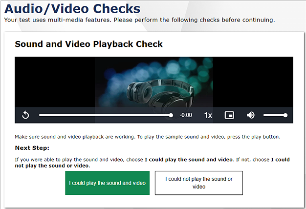 Sound and Video Playback Check screen.