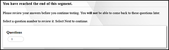 Sample End Segment screen with one question.