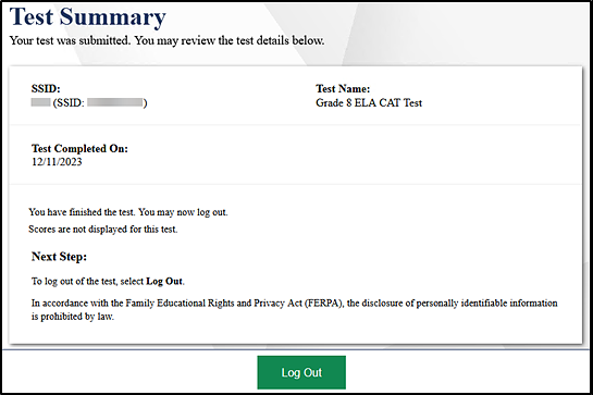 Test Summary page