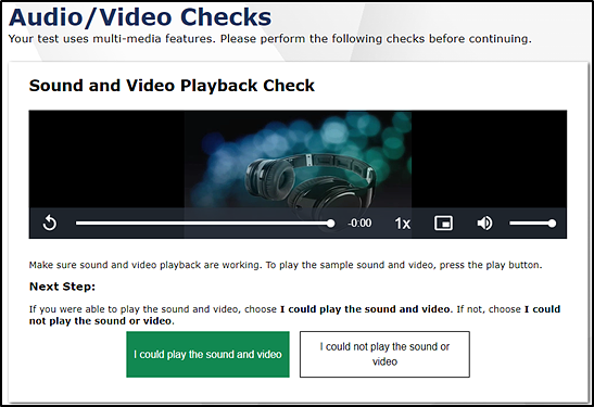 Sound and Video Playback Check screen.