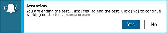 Attention message box stating the test has ended.