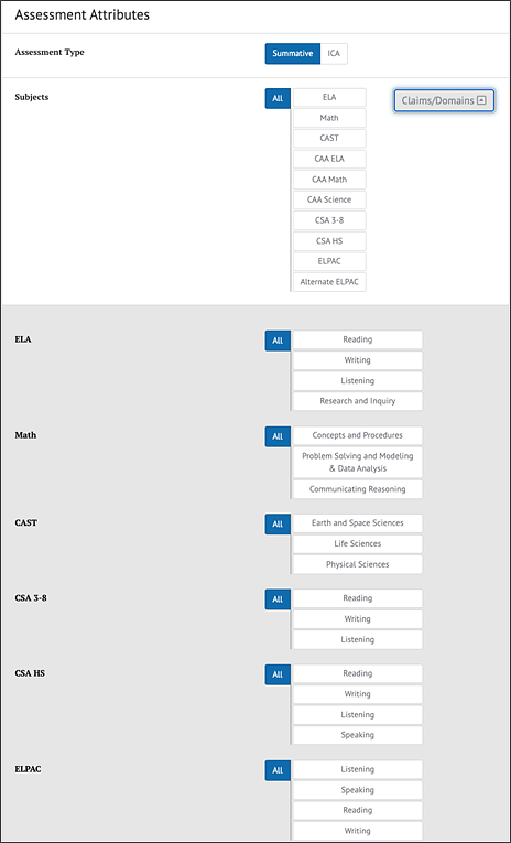 Graphical user interface, Claim/Domain Report subpanel.