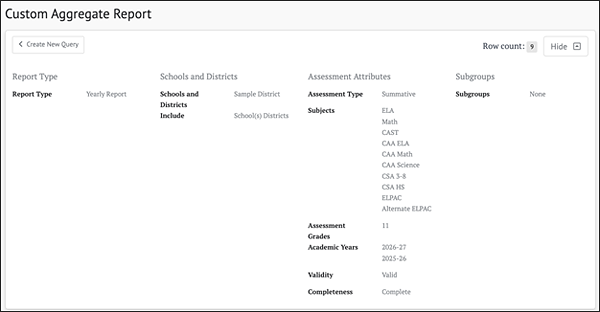 Custom Aggregate Report using the [Hide] button.