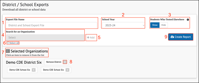 District / School Exports page elements