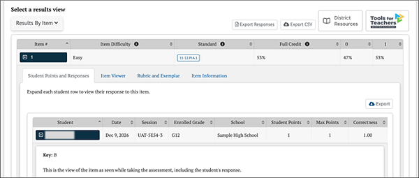 Student Scores and Responses tab.