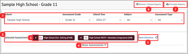 results by school and grade panel.