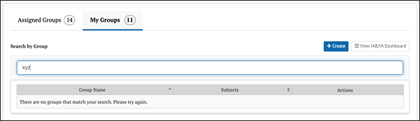 “No groups match search string” message