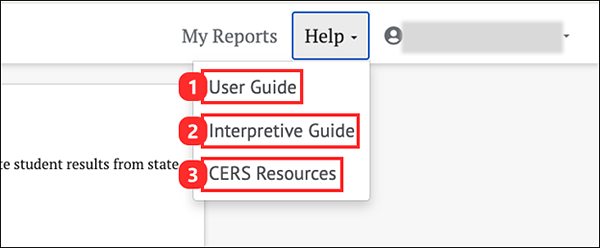 elements in the help drop-down menu.