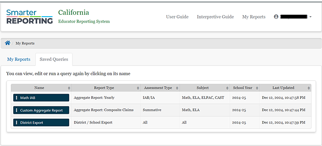 Screenshot of Custom Aggregate Report in the Saved Queries tab.