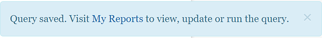 Screenshot of displayed message when Query is saved.