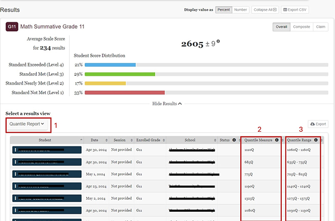 Screenshot of Quantile Measure range view.