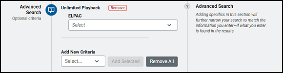 Additional criteria for ELPAC in the Advanced Search section.