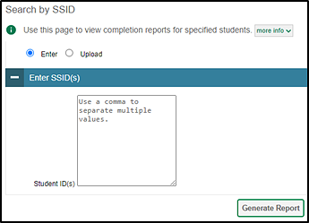 Enter SSID(s) options on the Search by SSID screen.