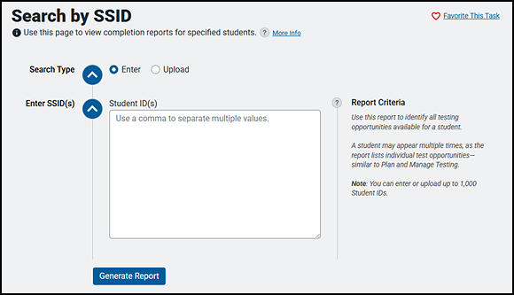Enter SSID(s) options on the Search by SSID screen.