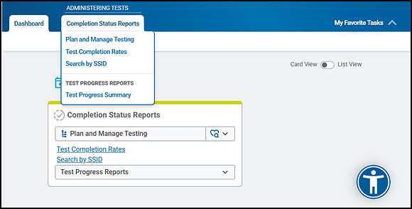 Home Page Dashboard screen showing the list under the Completion Status Reports tab.