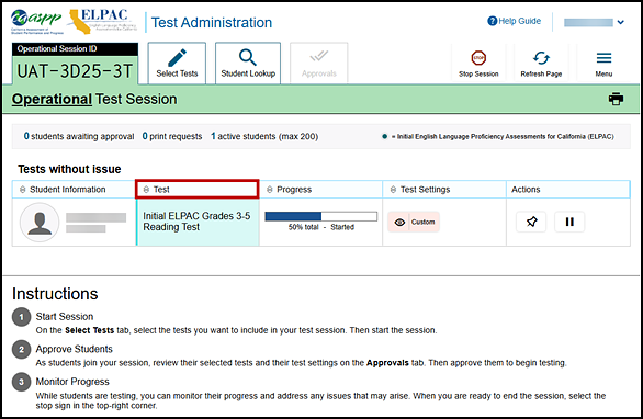 Tests without issue table with the Test column called out.