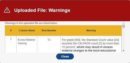 Uploaded File warning message example