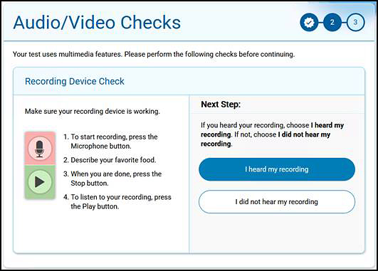 "Recording Device Check” section of the Audio/Video Checks page.