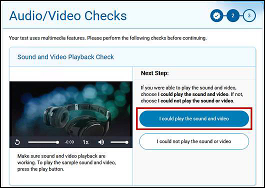 "Sound and Video Playback Check" section of the Audio/Video Checks page.