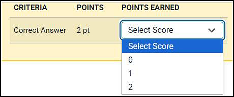 Points Earned drop-down list.