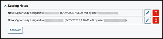 Reassignment notes on the Item Scoring screen.