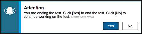 Attention message box stating the test has ended.