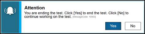 Attention message box stating the test has ended.