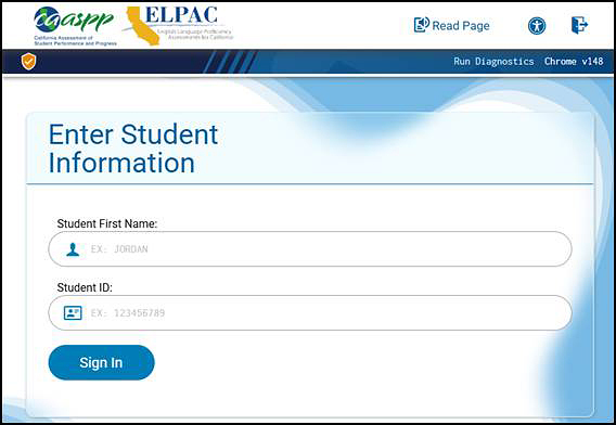 Enter Student Information screen with Student First Name and SSID fields, and Sign In and Log Out buttons.