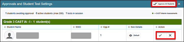 Approvals and Student Test Settings.