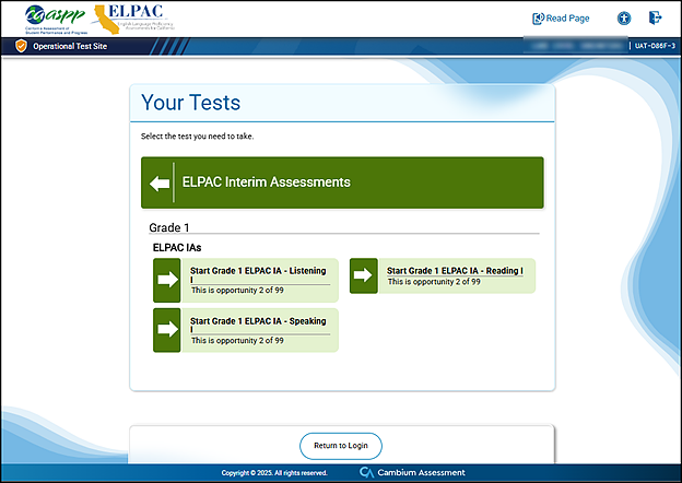 Your Tests screen.