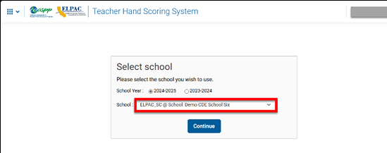 Select school screen—Scorer.