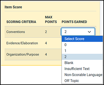 Points Earned drop-down list that includes the numerals and Condition Code options.