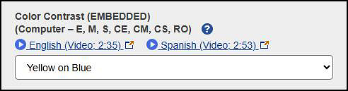 Color Contrast with Yellow on Blue selected on an ISAAP Tool screen.
