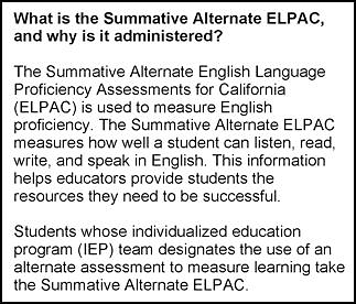 A description of the Summative Alternate ELPAC its purpose on the first page of an SSR.