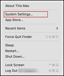 Apple Menu with the System Settings item indicated