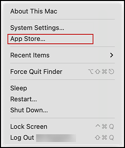 Apple Menu with the App Store item indicated