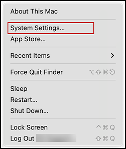 Apple Menu with the System Settings item indicated