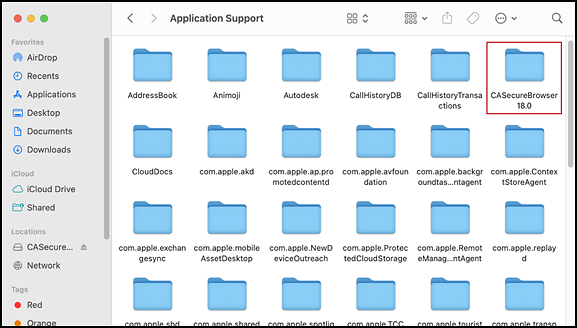 Application Support interface with the CA Secure Browser folder indicated.