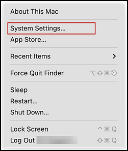 Apple Menu with the System Settings item indicated